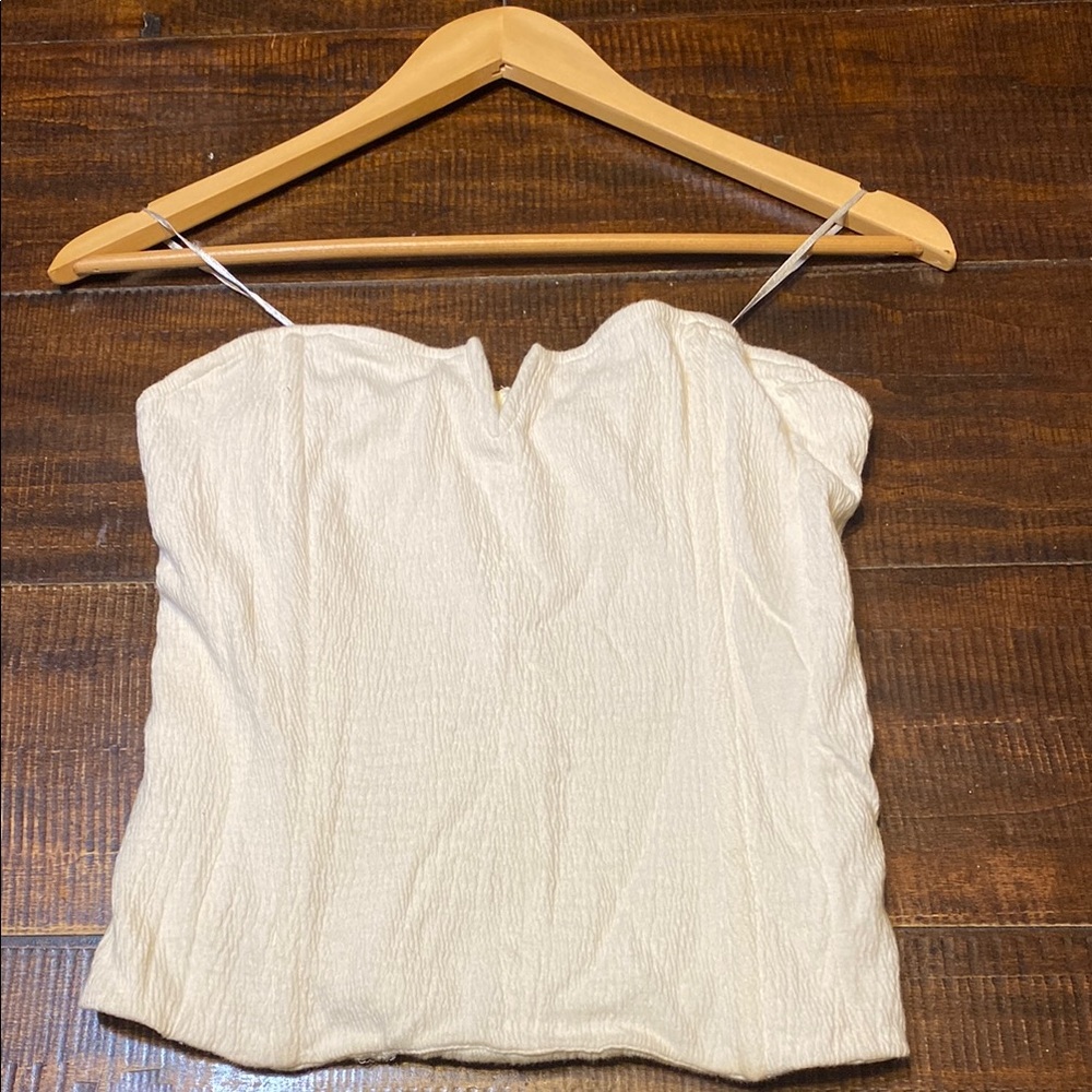Cream Fitted Strapless Top with Boning and V- design on Neckline (Anthropologie)
